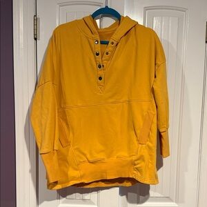 Yellow Hooded Sweatshirt with Button Detail